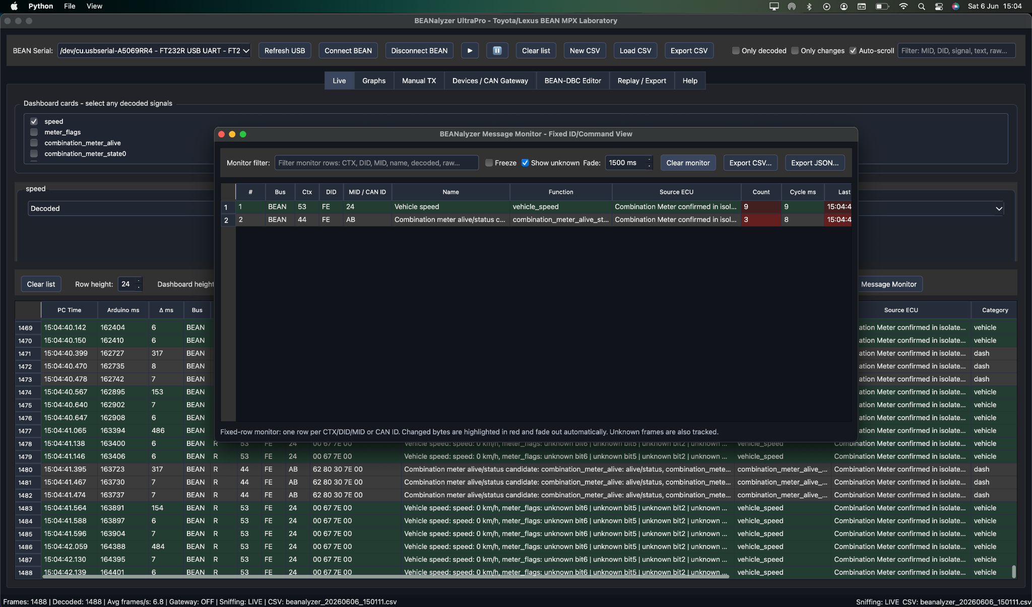 BEANalyzer UltraPro message monitor fixed ID command view